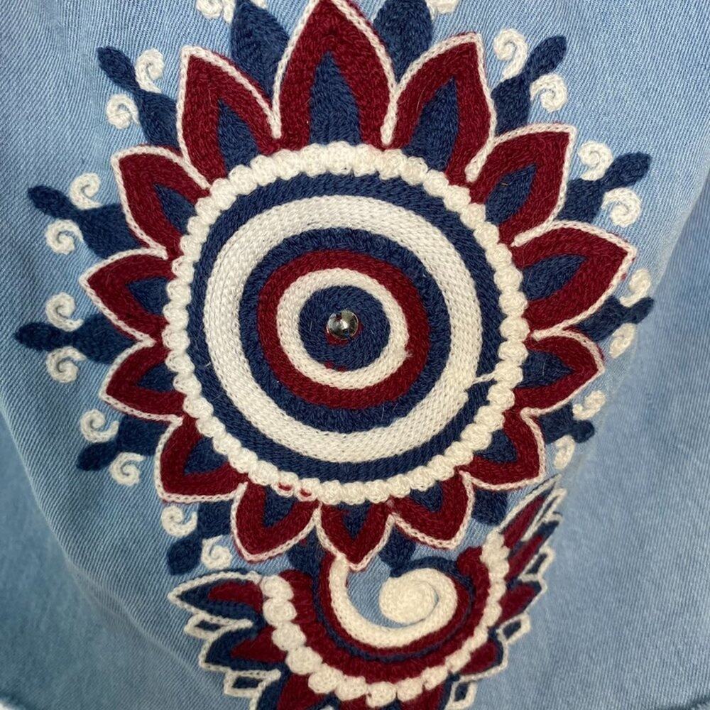 Zara Blue Asymmetrical One-Shoulder Embroidered Boho Ruffled Crop Top - Picture 4 of 12